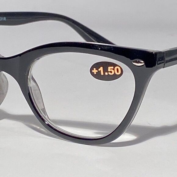 0766 Patty Reading Glasses 1.50 Readers Black Modified Cateye Frames NWT - Picture 7 of 8